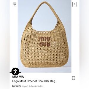 Miu Miu Logo Motif Crochet Raffia Bag